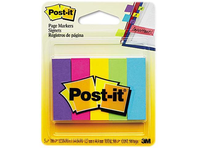Post-it Page Markers 670-5AU Page Markers, Five Assorted Ultra Colors, 5 Pads of 100 Strips/Pack