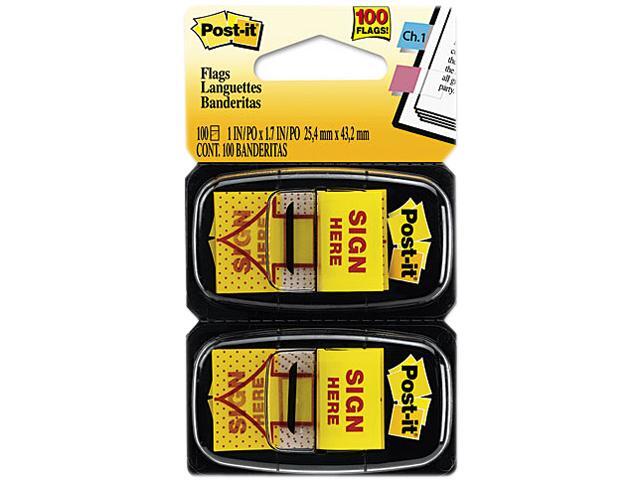 Post-it Flags 680-SH2 Arrow Message 1" Flags, "Sign Here", Yellow, 2 50-Flag Dispensers/Pack