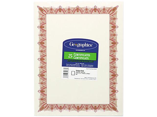 Award Certificates w/Gold Seals, 8-1/2 x 11, Unique Red Border, 25/Pack