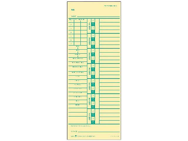 Tops 1257 Time Card for Acroprint and Simplex, Weekly, Two-Sided, 3-1/2 x 9, 500/Box