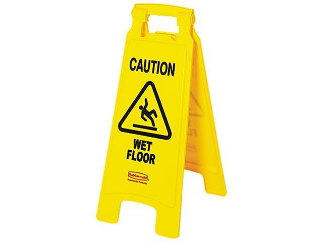 Rubbermaid Commercial 611277YW “Caution Wet Floor” Floor Sign, Plastic, 11 x 1-1/2 x 25, Bright Yellow