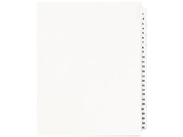 Avery 01330 Avery-Style Legal Side Tab Divider, Title: 1-25, Letter, White, 1 Set
