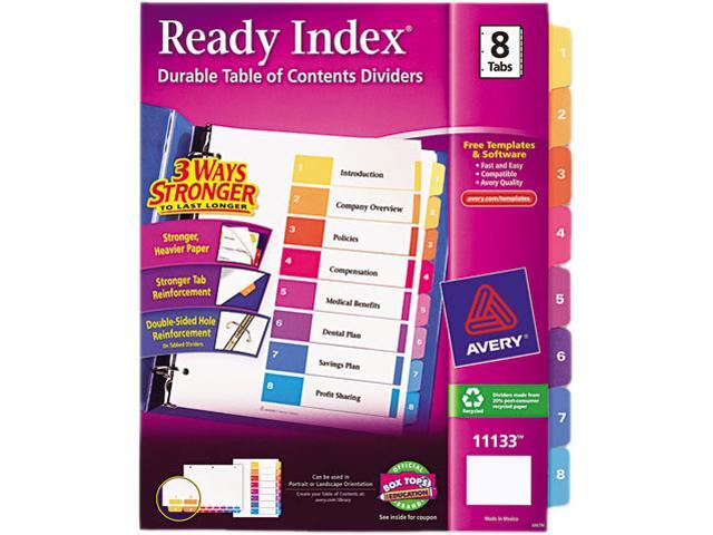 Avery 11133 Ready Index Contemporary Table of Contents Divider, 1-8, Multi, Letter