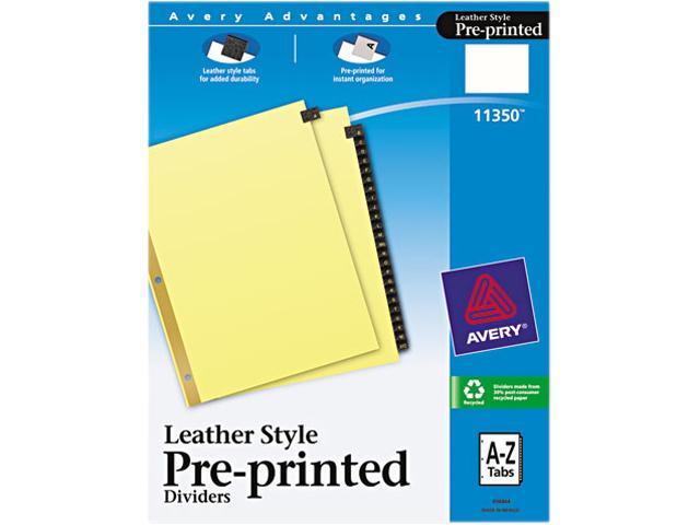 Avery 11350 Gold Reinforced Leather Tab Dividers, 25-Tab, A-Z, Letter, Black, 25/Set