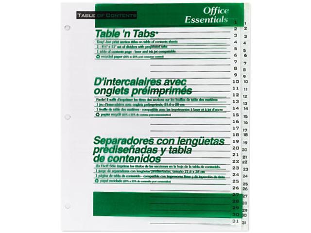 Avery 11680 Office Essentials Table 'N Tabs Dividers, 31-Tab, 1-31, Letter, White, 1 Set