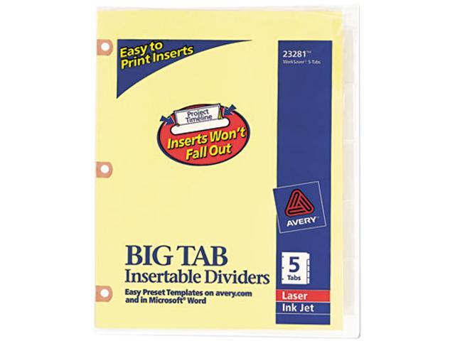 Avery 23281 WorkSaver Big Tab Dividers w/CPR Holes, Clear Tabs, 5-Tab, Letter, Buff