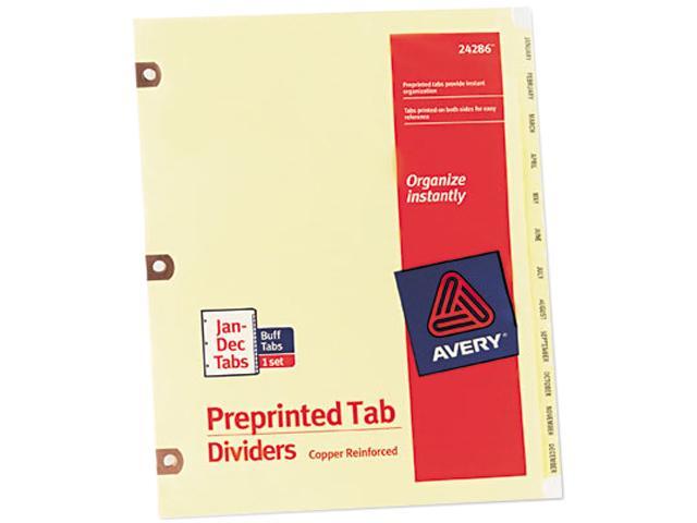 Avery 24286 Copper Reinforced Laminated Tab Dividers, 12-Tab, Jan-Dec, Letter, Buff, 12/Set