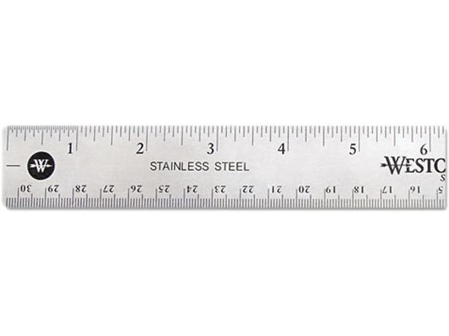 Westcott 10415 Stainless Steel Ruler w/Cork Back and Hanging Hole, 12", Silver