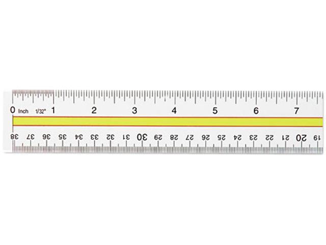 Westcott 10580 Highlighting Data Beveled Plastic Ruler, 15", Clear/Yellow Panel
