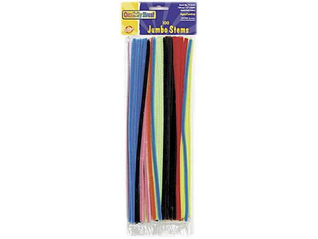 Chenille Kraft 7110-01 Jumbo Stems, 12" x 6mm, Metal Wire, Polyester, Assorted, 100/Pack