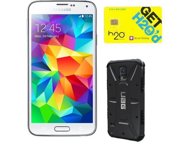 Samsung Galaxy S5 16GB 3G Unlocked GSM Phone + UAG Black Case + H2O SIM Card 5.1" 2GB RAM Shimmering White