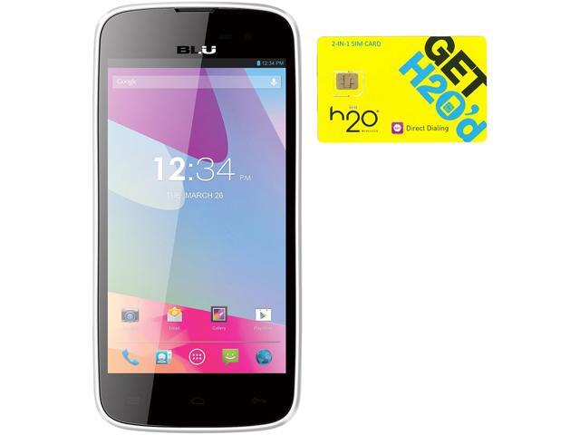 Blu Neo 4.5 S330L White/Black Dual-SIM Android Cell Phone + H2O $60 SIM Card