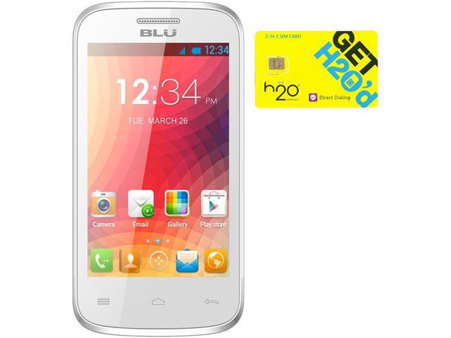 Blu Dash JR 4.0 K D142k White Dual-SIM Android Cell Phone + H2O $60 SIM Card