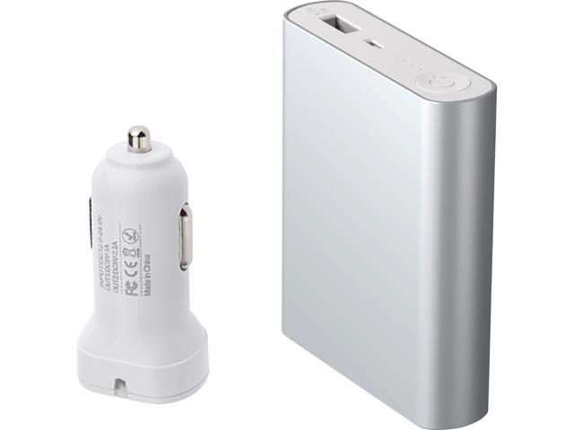 FREMO Silver 10400 mAh External Rechargeable Power Bank with Car Charger P100+Charger 
