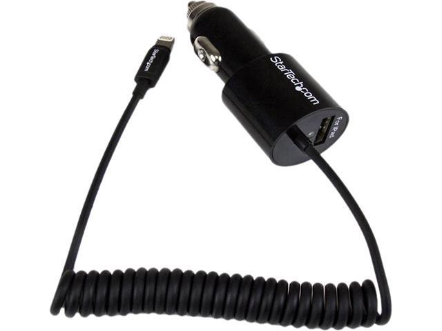 StarTech USBLT2PCARB Black Dual-port car charger with Lightning cable and USB 2.0 port