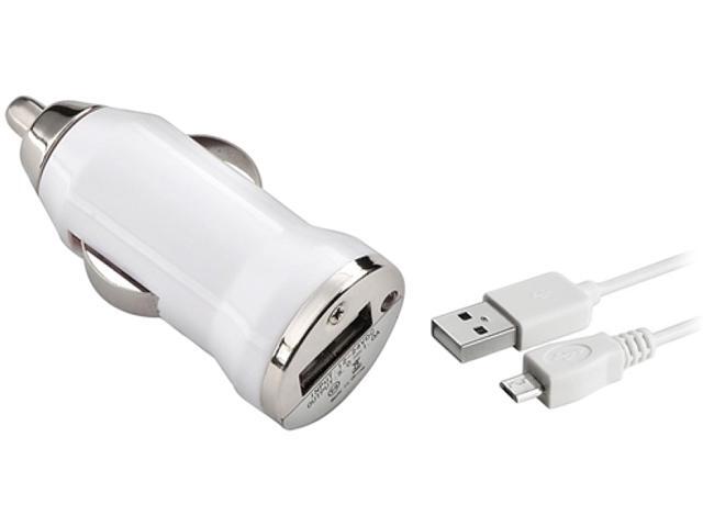 Insten 1047338 White Universal USB Mini Car Charger Adapter + 3 FT White Micro USB 2- in-1 Cable