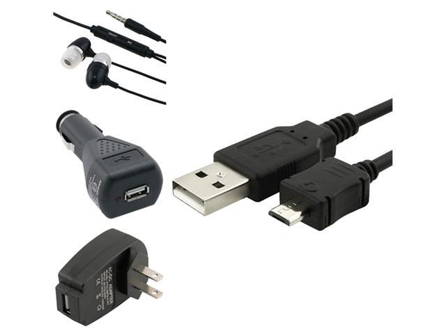 Insten Wall + Car Charger + Cable + Headset Compatible with Samsung Galaxy S3 SIII i9300 S4 SIV i9500