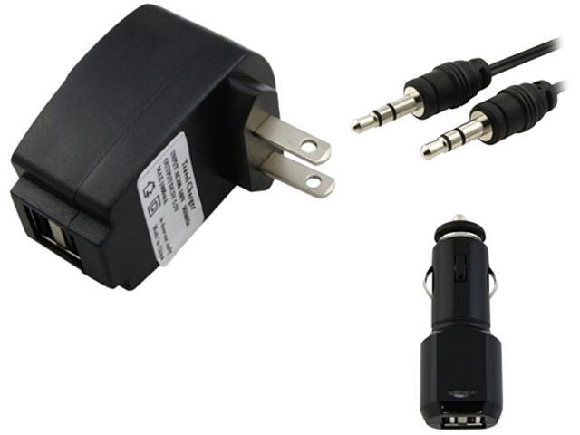 Insten 905191 Black 2-Port USB Car Charger & 2 Port USB Travel Charger Adapter & 3.5mm Cable