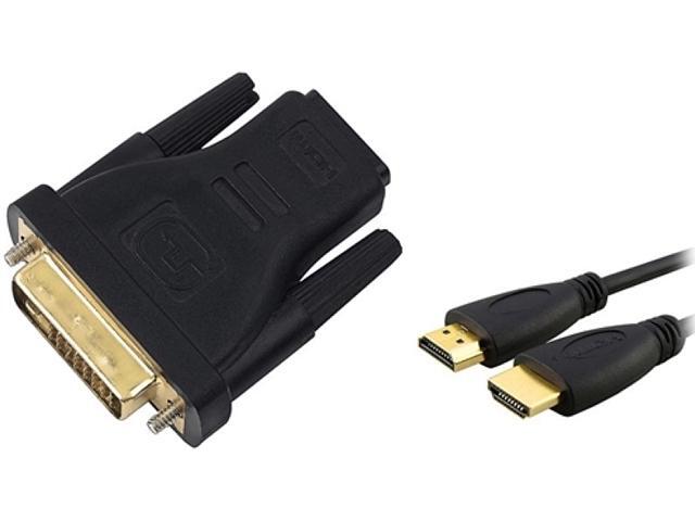 Insten Black 1X HDMI-F to DVI-M Adapter, 1X High Speed HDMI Cable M / M,Version 3