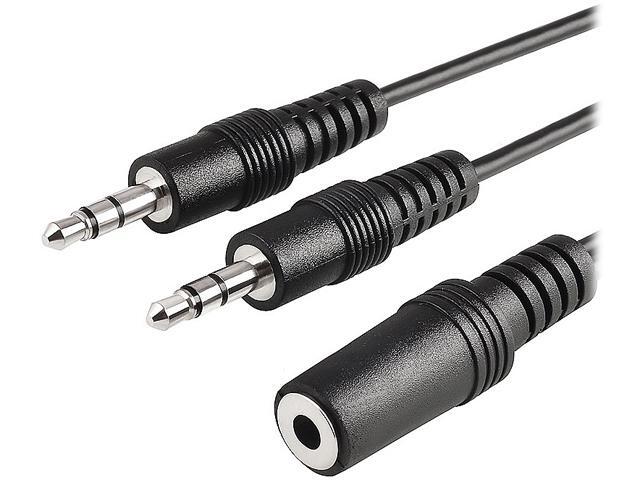 Insten 798758 6" 3.5mm Stereo 2 Plug to Jack Cable M-F