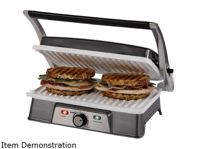 OSTER DuraCeramic 2 Serving Panini Maker & Grill, with Metal Accents CKSTPM21WC-ECO