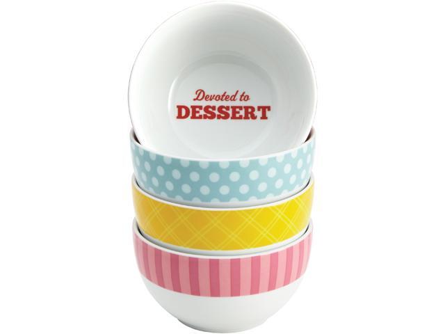 Cake Boss  58694  Serveware 4-Piece Porcelain Ice Cream Bowl Set, "Patterns & Quotes," Print