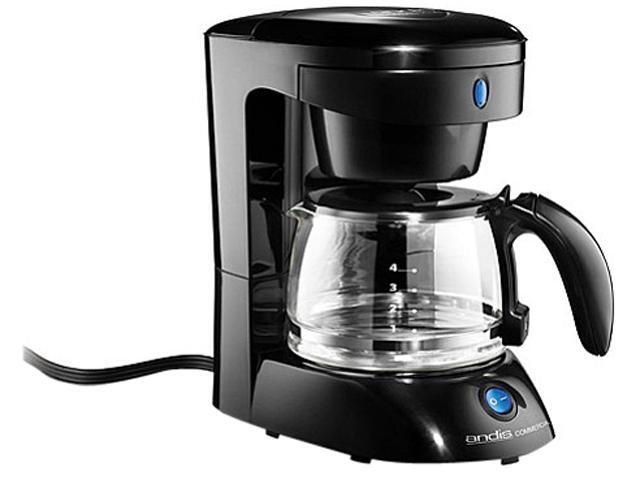 andis 69050 Black Four-Cup Coffee Maker (White with Glass Carafe)