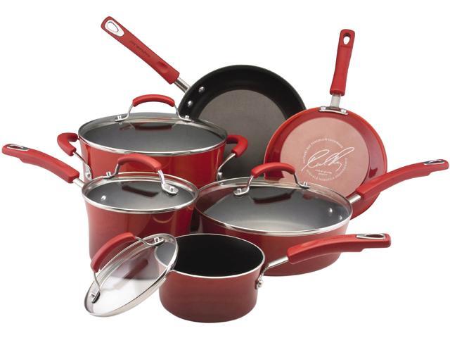 Rachael Ray 11535 Porcelain Enamel II Nonstick 10-pc Cookware Set Red