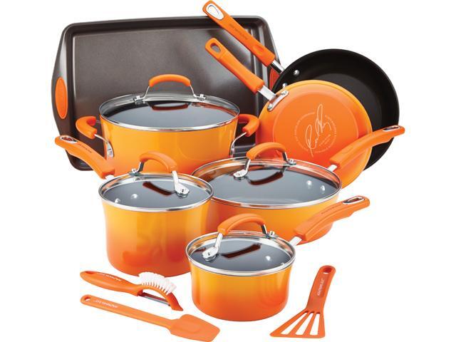 Rachael Ray  14611  Hard Enamel Nonstick 14-Piece Cookware Set  Orange