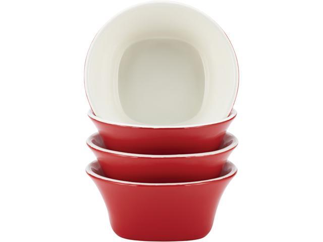 Rachael Ray  58776  Dinnerware Round & Square 4-Piece Stoneware Fruit Bowl Set, Red