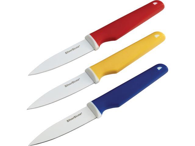 SilverStone  51259  Ceramic-Coated Cutlery 3-Piece Paring Knife Set, Assorted (Chili Red, Mango Yellow, Ocean Blue)