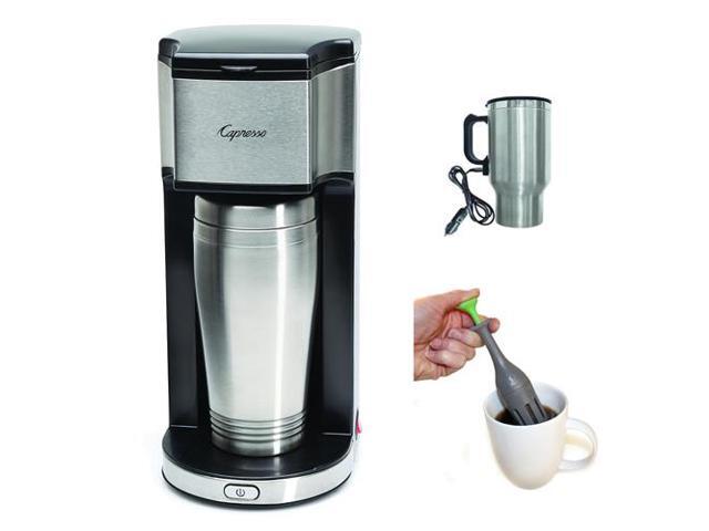 Capresso On-the-Go Personal Coffee Maker w/ 16oz Stainless Steel Insulated Travel Mug ...