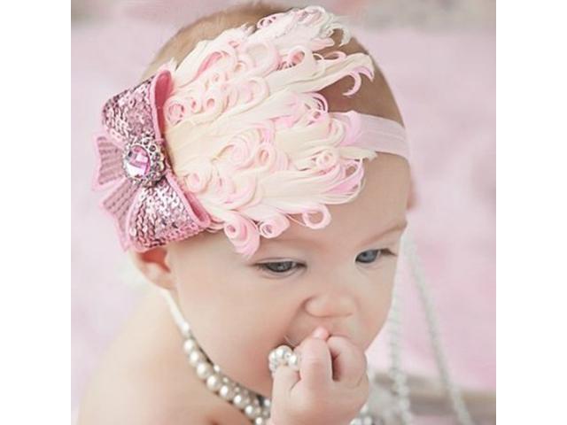 posh baby pink feather and bow children s headband and baby pink feather feadband with rhinestone sequin posh baby pink feather and bow children s headband and baby pink feather feadband with rhinestone sequin