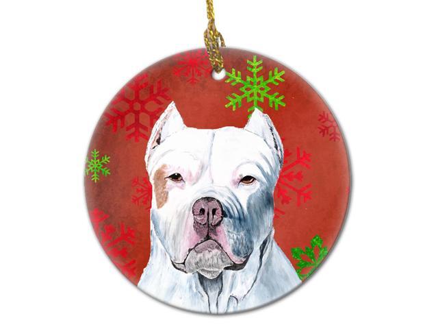 pit bull red snowflakes holiday christmas ceramic ornament pit bull red snowflakes holiday christmas ceramic ornament