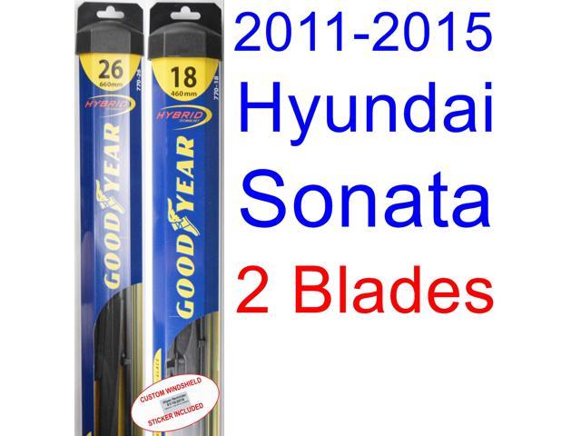 2011-2015 Hyundai Sonata Replacement Wiper Blade Set/Kit (Set of 2 Blades) (Goodyear Wiper 2015 Hyundai Sonata Sport Wiper Blade Size