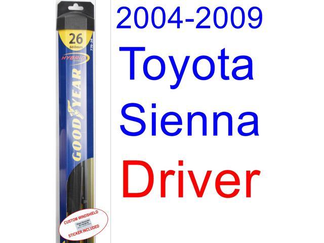 2004-2009 Toyota Sienna Wiper Blade (Driver) (Goodyear Wiper Blades-Hybrid) (2005,2006,2007,2008 2009 Toyota Sienna Rear Wiper Blade Size