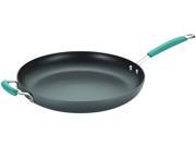 Rachael Ray Cucina Hard Anodized Nonstick 14 in. Skillet with Helper Handle in Gray with Agave Blue Handles