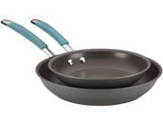Rachael Ray Cucina Hard Anodized Nonstick Skillet Set Twin Pack in Gray with Agave Blue Handles