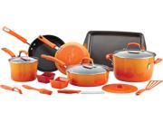 Rachael Ray Hard Enamel Nonstick 16 Piece Cookware Set Gradient Orange