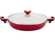 Farberware New Traditions Aluminum Nonstick 12 Inch Covered Deep Skillet with Side Handles Red