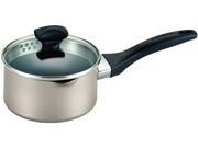 Farberware Dishwasher Safe Nonstick Aluminum 1 qt. Covered Straining Saucepan with Pour Spouts in Champagne