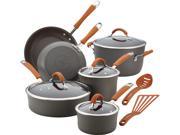 Rachael Ray Cucina Hard Anodized Nonstick 12 Piece Cookware Set in Gray with Pumpkin Orange Handle