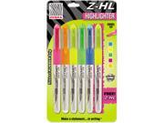 Z HL Three Chamber Liquid Highlighter Chisel Tip Assorted Colors 5 Pk