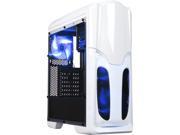 DIYPC VT380 W White USB 3.0 ATX Mid Tower Gaming Computer Case with Build in 3 x Fans 2 x 120mm Blue LED Fan x Front 1 x 120mm Blue LED Fan x rear
