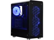 DIYPC IllusionI BL Black Dual USB3.0 Steel Tempered Glass ATX Mid Tower Gaming Computer Case w 4 x 120mm Blue 33LED Light Fans Pre Installed