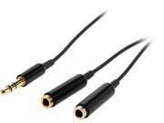 Coboc 3.5TRS Y MFF 1 BK 1 Foot Ultra Slim 3.5mm Stereo 3 pin Male to 2 x Female Stereo Audio Y Splitter Cable Metal Head Gold Plat