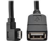 Tripp Lite Micro USB to USB OTG Host Adapter Cable Right Angle 5 Pin USB Micro B to USB A M F Black 6 in. 6 U052 06N RA