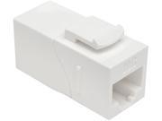 Tripp Lite N235 001 WH 6AD Cat6a Straight Through Modular Shielded In Line Snap In Coupler w 90Â° Down Angled Port White RJ45