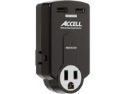 ACCELL D080B 011K Wall Mount 3 Outlets 612 Joules Travel Surge Protector with Dual USB Charging