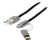 1ST PC CORP. CB CMU 41B LE USB Type C Micro USB 2 in 1 Sync Charge Cable for cell phones tablets other compatible devices premium flat black cable